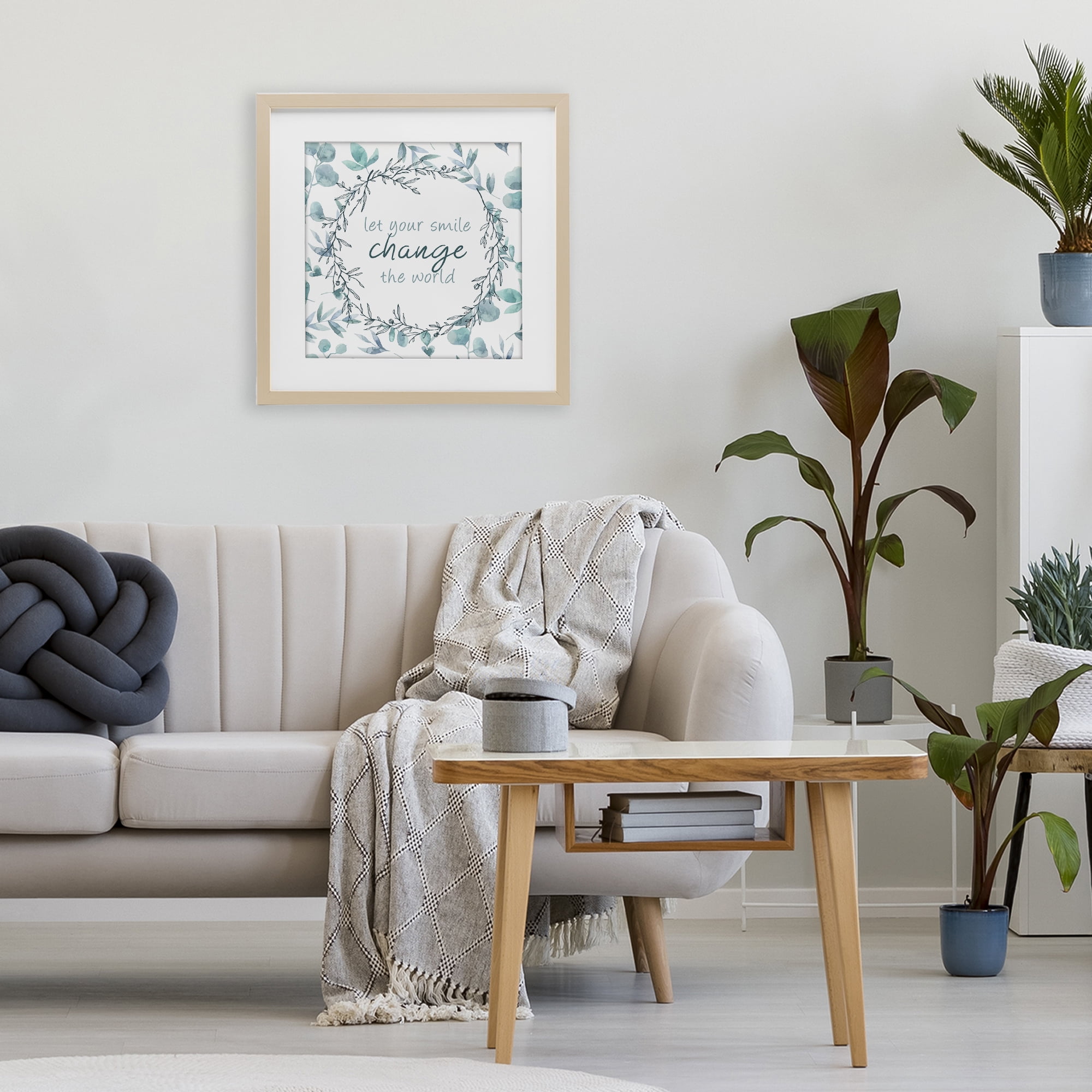 Stupell Industries Smile Change The World Birch Framed Print Under Glass, design by Kim Allen