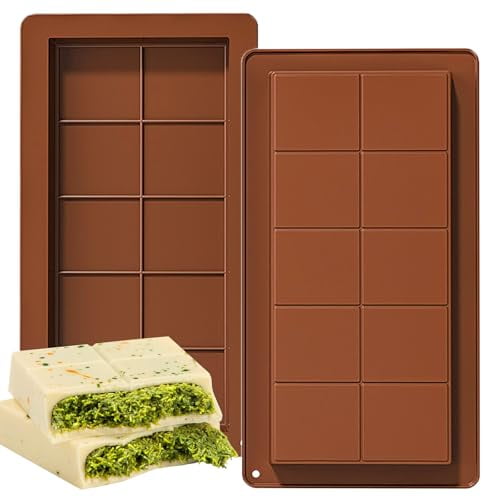 Dubai Chocolate Bar Mold Silicone Chocolate Bar Molds,Deep Rectangular,2 Pack,Large Size for Stuffed Bars (2PCS Deep Size)