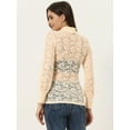 thumbnail image 4 of DARING DIVA Turtleneck Mesh Long Sleeve Sheer Lace Blouse M Apricot, 4 of 6