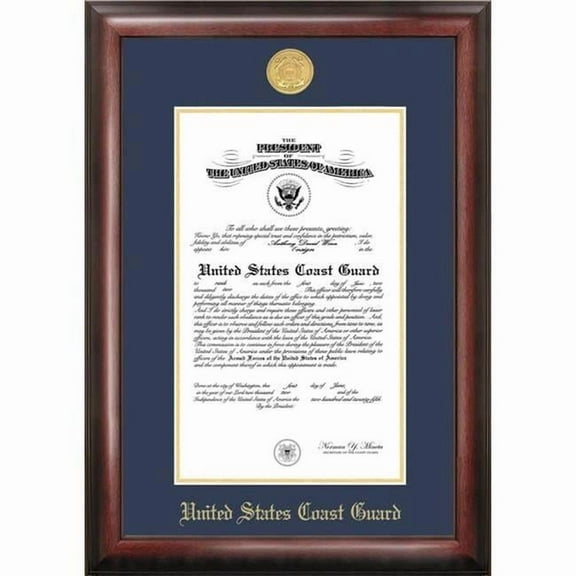 Campus Images CGCG001 10 x 14 in. Patriot Frames Coast Guard Certificate Mahogany Frame with Gold Medallion