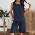 thumbnail image 6 of Two Piece Sets for Women Summer Crew Neck Sleeveless Vest Cotton Linen Solid Color Pockets Short Pants Cute Lounge Travel Outfits, 6 of 7