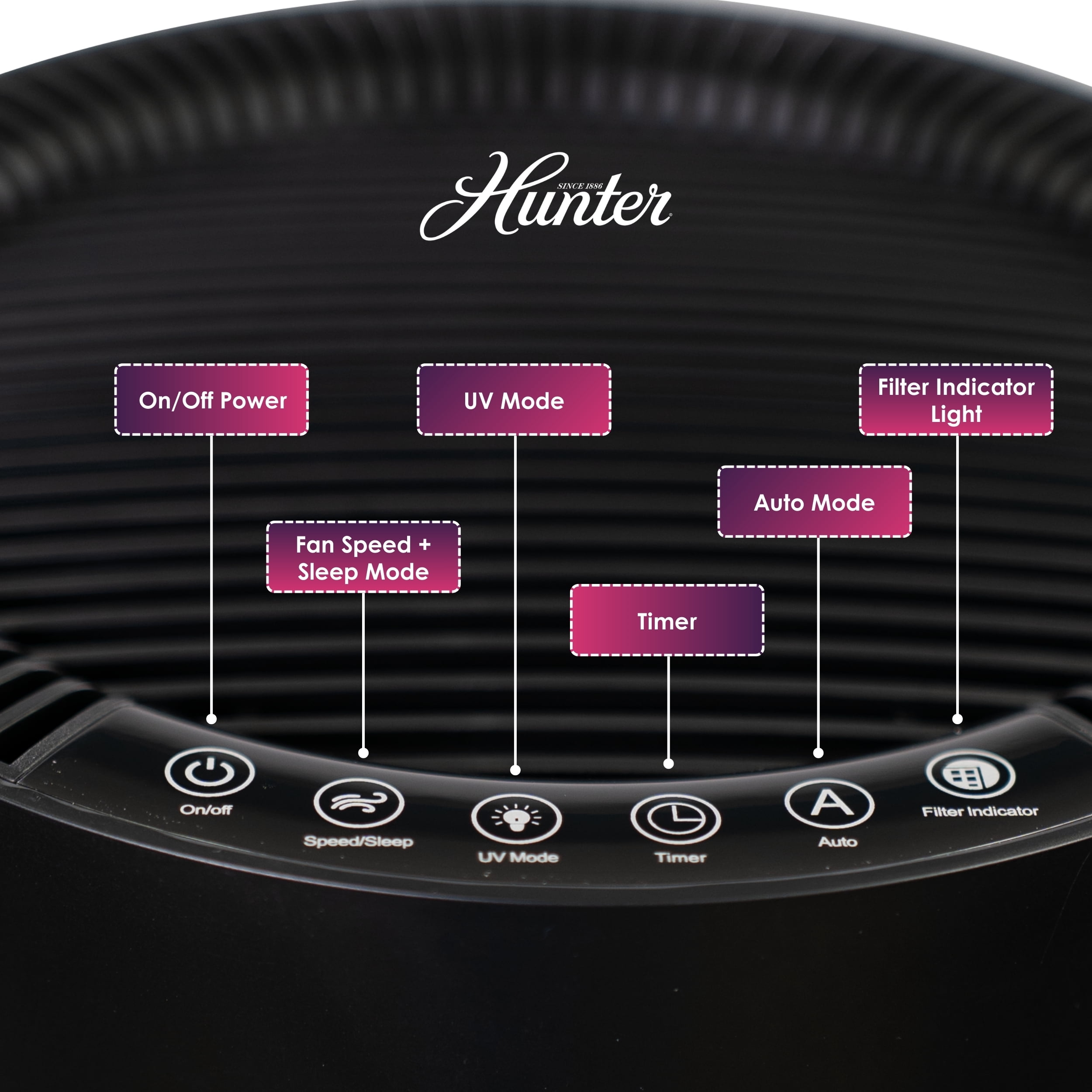 Hunter HPH625 Humidifier and Air Purifier In One, Black/Silver
