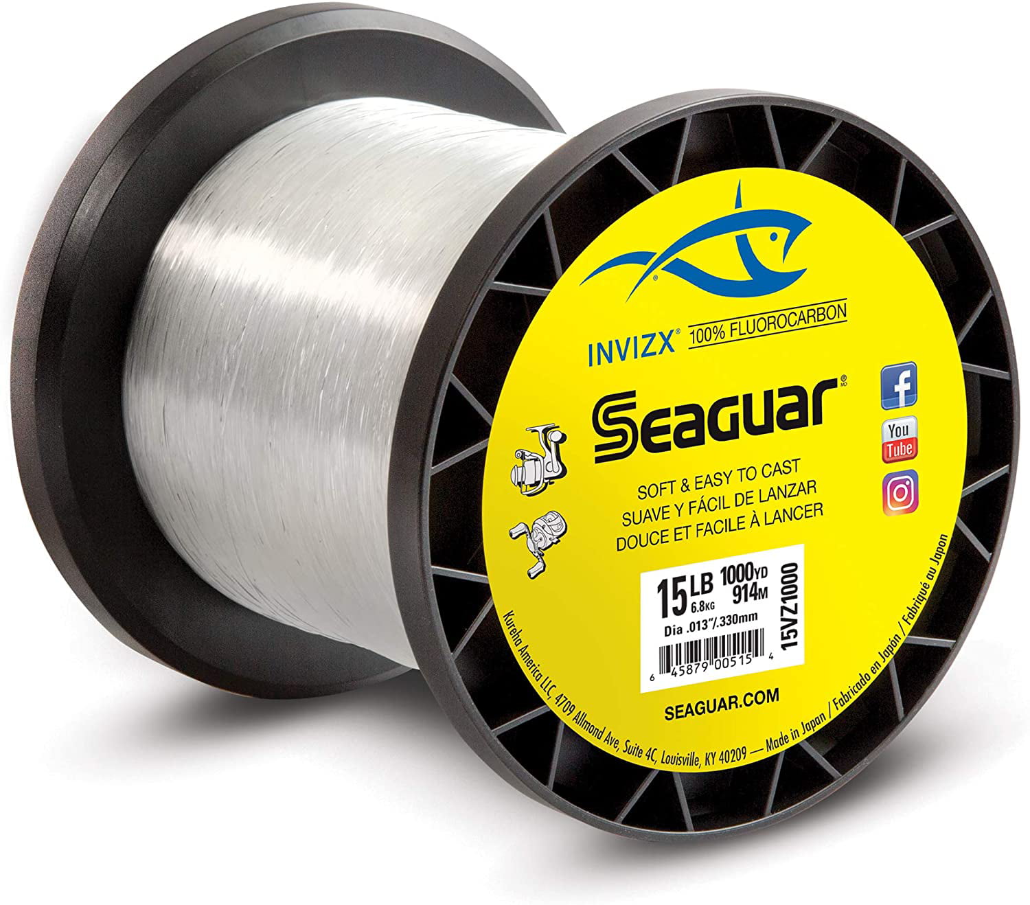 Seaguar 15VZ1000 Invizx 1 Fluorocarbon 1000 Yard Fishing Line 15-Pound
