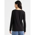thumbnail image 3 of Time and Tru Women's Cotton V-Neck Tee with Long Sleeves, Size XS-XXXL, 3 of 4