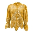 thumbnail image 6 of IROINNID Deals Womens Long Sleeve V-Neck Shirts ’s Sexy Ruffle Summer Puff Flare Shirt Hollow Out Tunic Blouses Tops,Yellow, 6 of 8