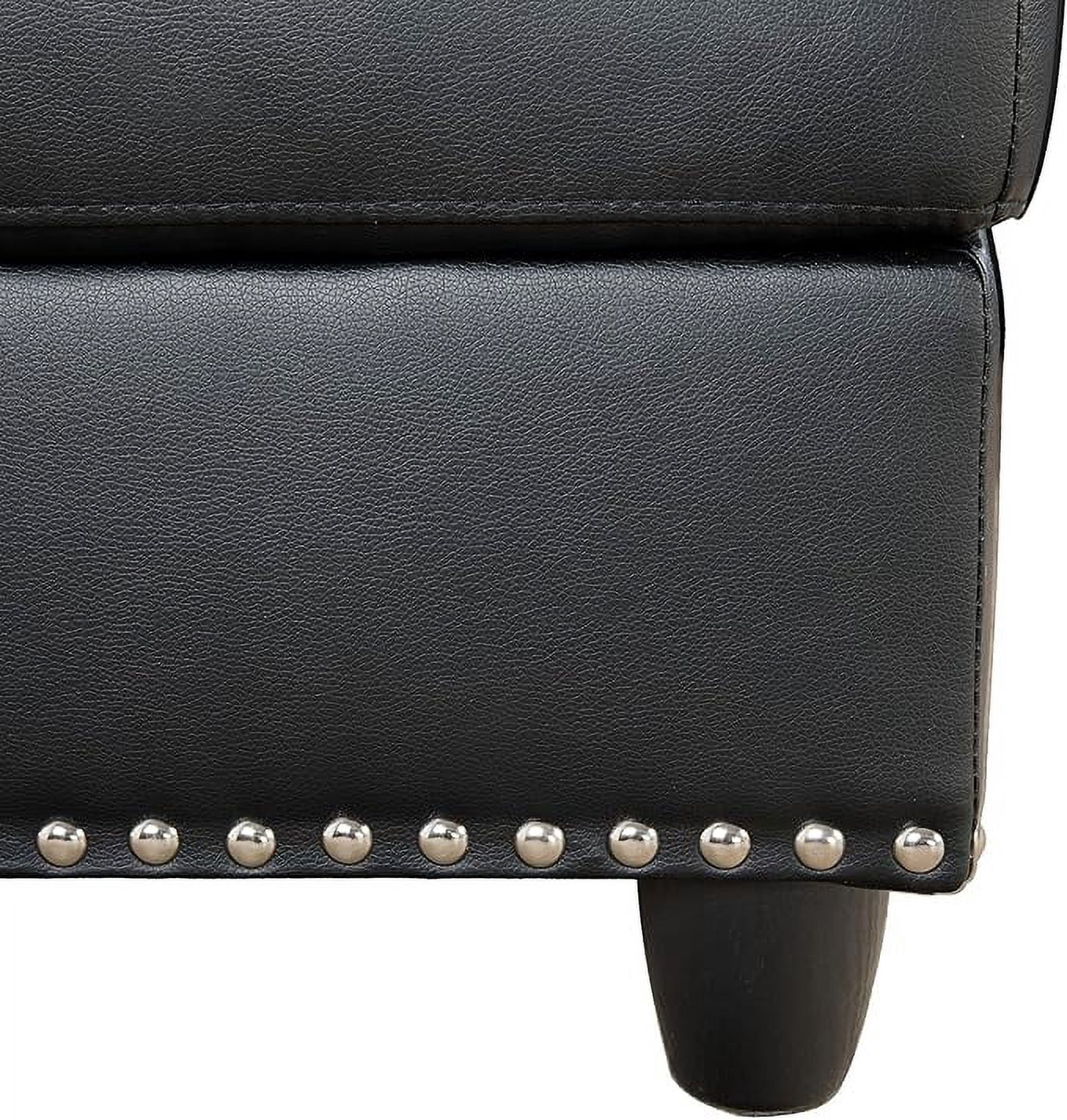 L-Shaped Linen Sectional Sofa with Chaise & Storage Tufted Sofa Couch Set for Living Room, Leather Black