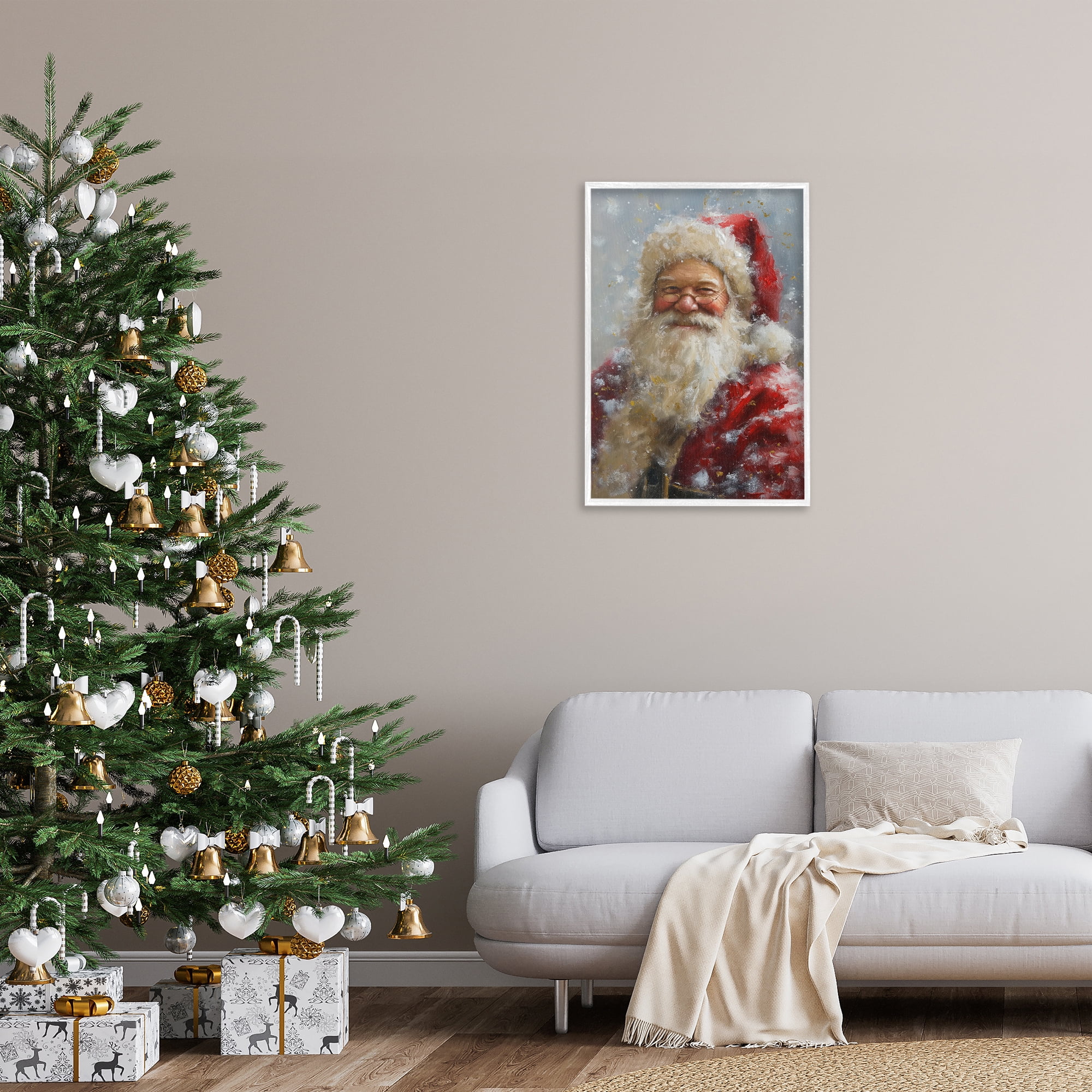 Stupell Industries Smiling Santa Portrait Holiday Painting White Framed Art Print Wall Art, 20 x 30