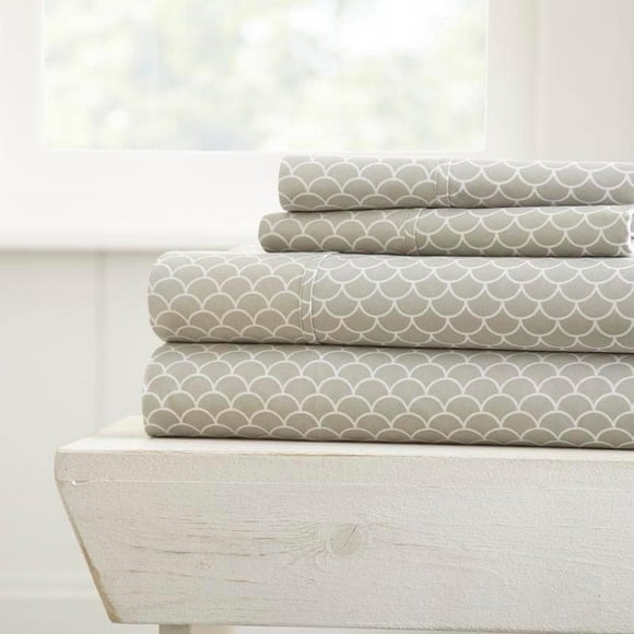 Linen Market 4 Piece Sheet Set Patterned, California King, Scallop Gray