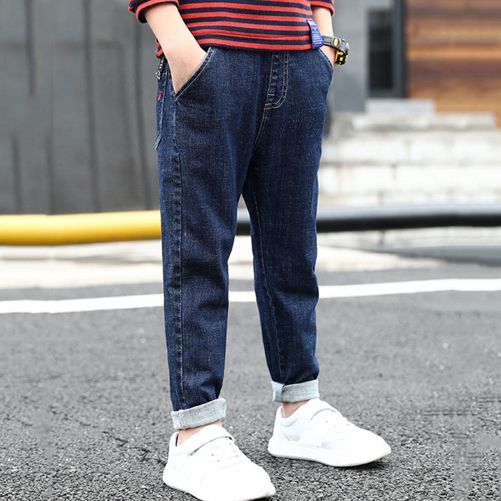 Wholesale Kids Boys Casual Letter Pattern Elastic Denim Pants