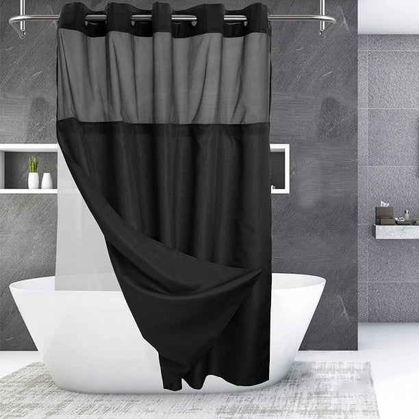No Hooks Needed Shower Curtain with Snapin PEVA Liner Set Hotel