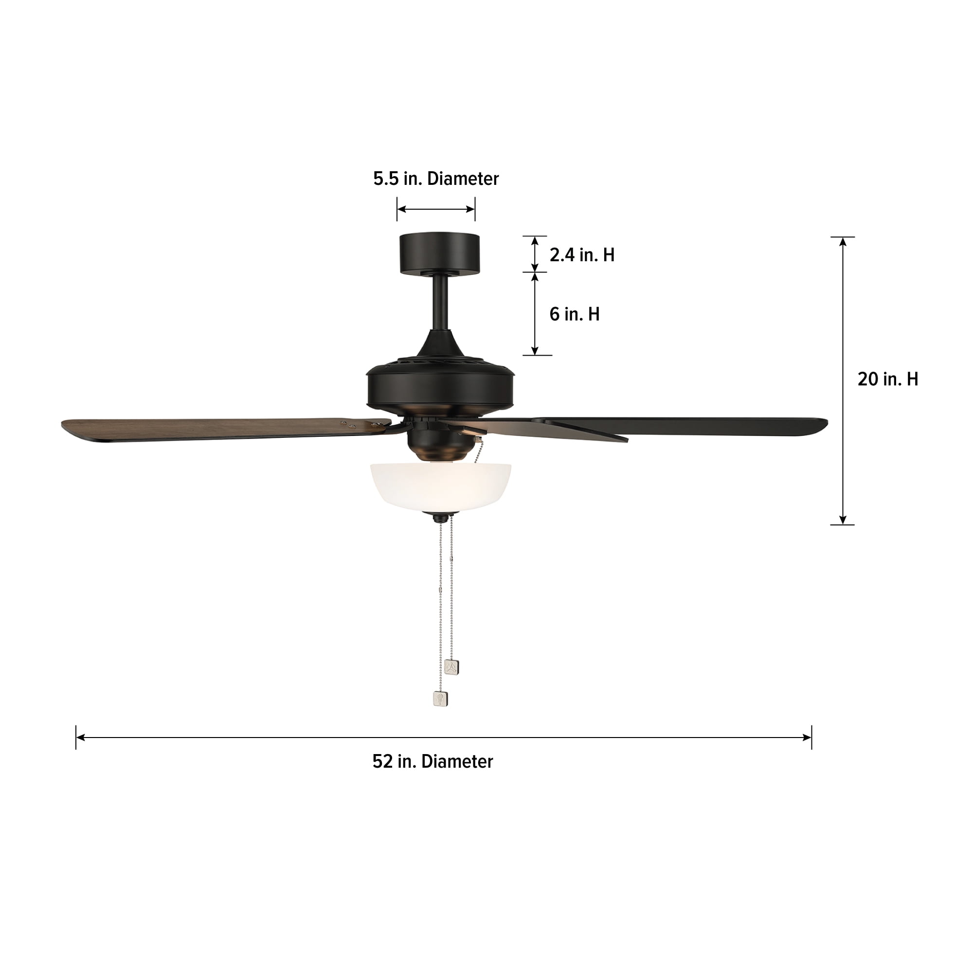 Gallant II 52 in. Indoor/Covered Outdoor Matte Black Transitional Ceiling Fan with Three 3000K LED Bulbs Included