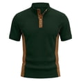 thumbnail image 5 of Mens Zip Placket Polo Shirt Color Block T Shirt Summer Casual Short Sleeve Top Green XL, 5 of 5