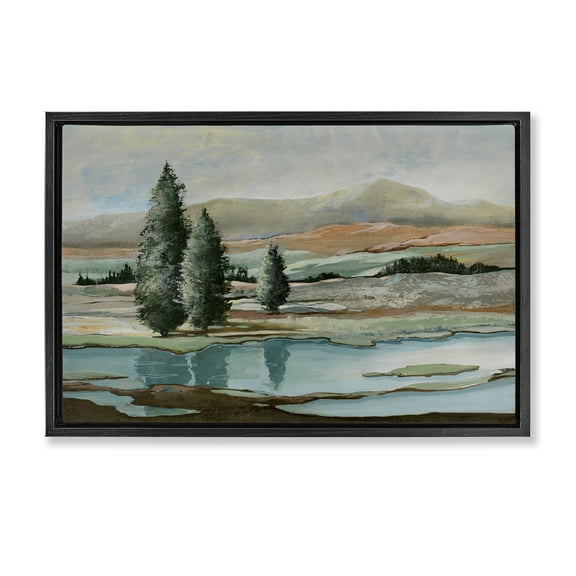 Stupell Industries Natural Creek Landscape Landscape & Nature Painting Black Floater Framed Canvas Art Print Wall Art, 25 x 17