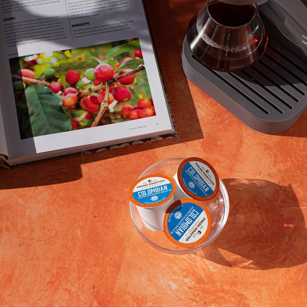 Fresh Roasted Coffee, Colombian Swiss Water Decaf, Medium Roast K-cup Compatible Pods, 72 Count