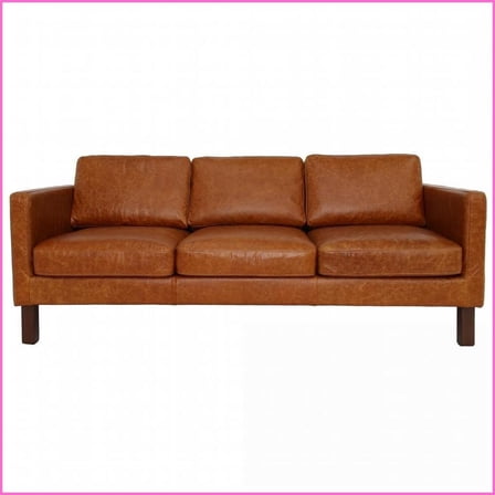 Memphis Brown Genuine Leather Sofa | Cushion Back | 3-Seat Living Room Sofa with Durable Wood Frame & 10-Min Assembly