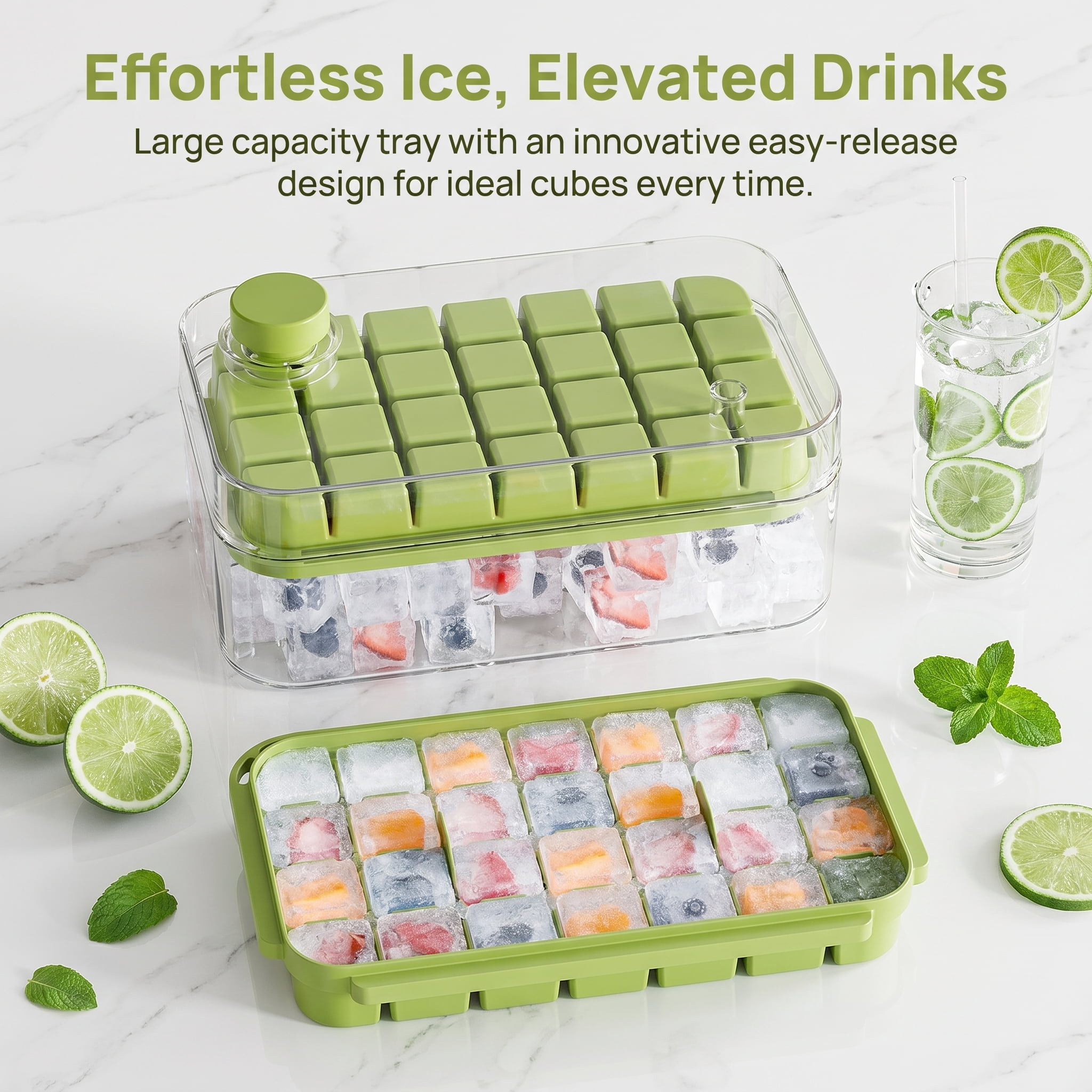 Large Capacity Ice Cube Tray with Easy-Release Design, 18.3x10.8x7.2cm Fast-Freezing Ice Maker Bin for Chilled Cocktails & Refreshing Beverages