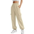 thumbnail image 2 of Cargo Sweatpants for Women 2025 Fall Winter Elastic Waist Straight Leg Cargo Joggers with Pockets Casual Trousers, 2 of 5