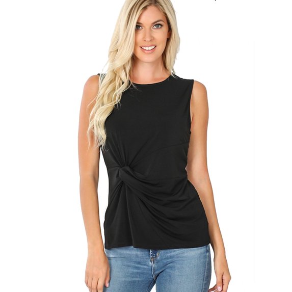 Plus Size Ity Knot-Front Sleeveless Top Blouse 1x, 2x, 3x