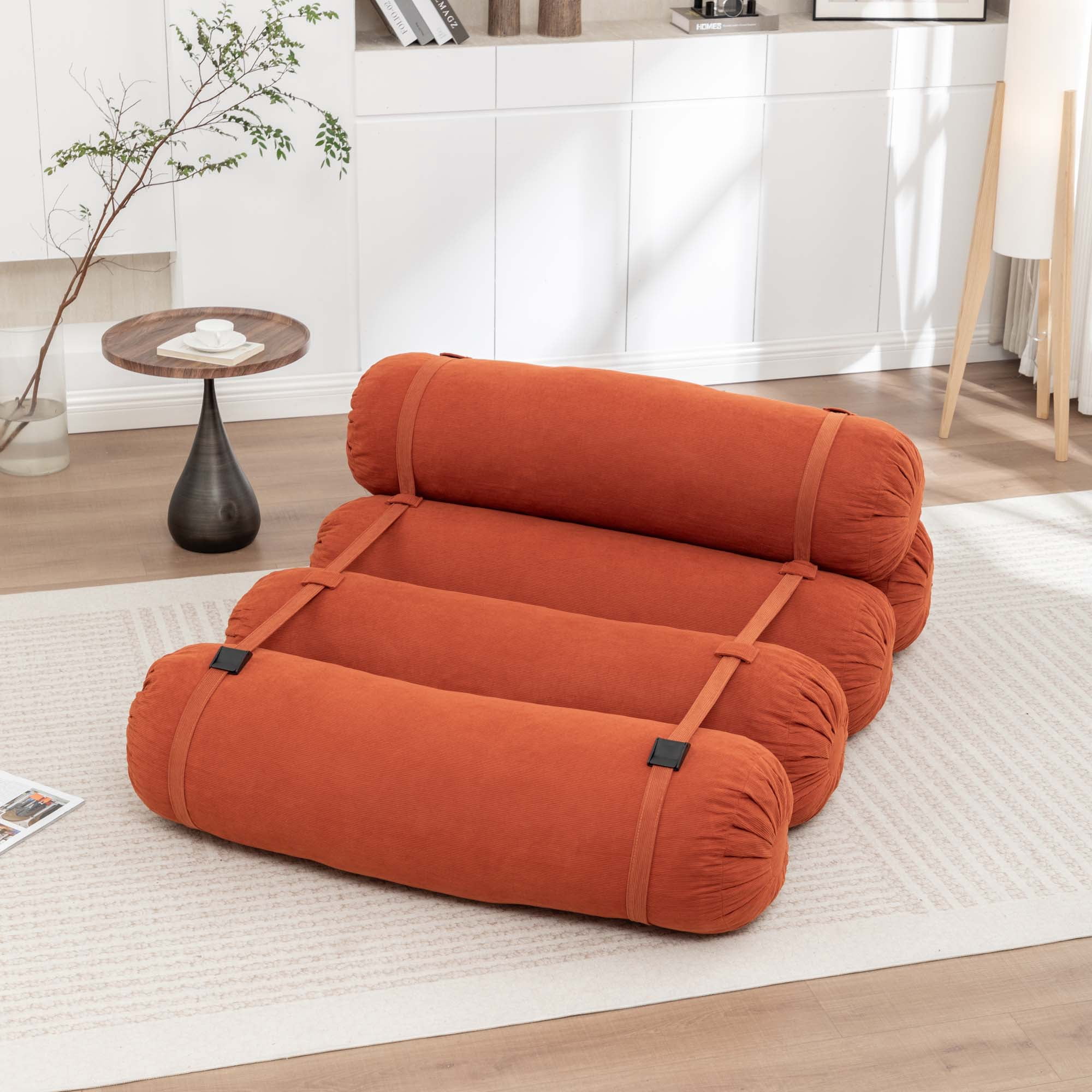 Miniyam 76" x 50" Orange Floor Sofa with Adjustable Straps Bean Bag Lounger for Living Room, Bedroom