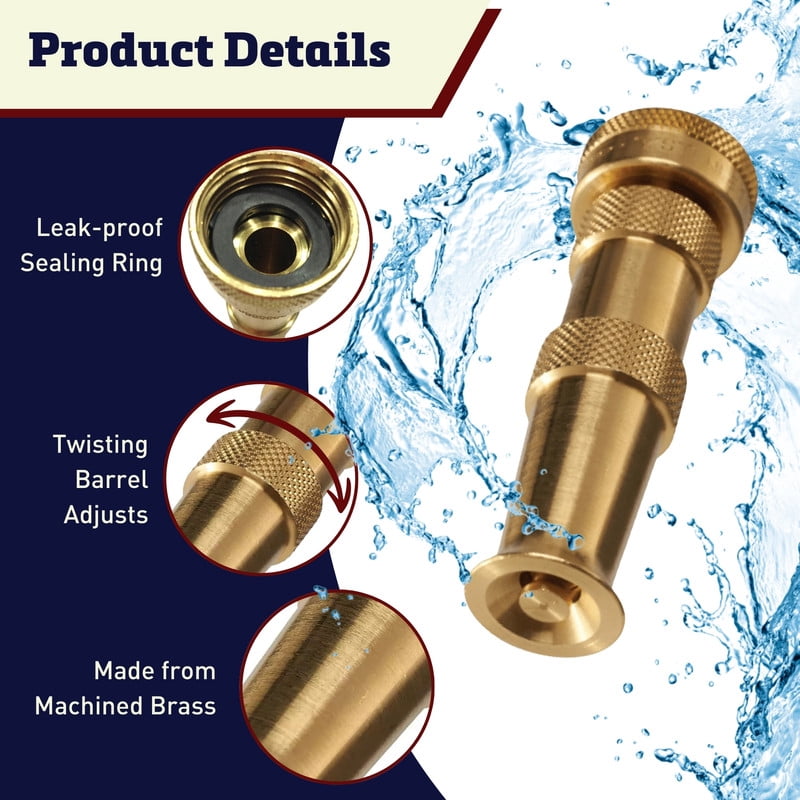Harris Seeds Dramm Solid Brass Adjustable Hose Nozzle, Twist Barrel Multi-Pattern Spray for Garden Watering and Outdoor Cleaning