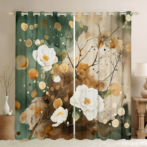 Feelyou Flower Floral Adult Black Out Curtains, Watercolor Ink Curtains Pack of 2 (42x63 Each), Rustic Countryside Bedroom Curtains, Luxury Bedroom Decor