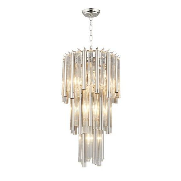 Helena 3-Tier Glass Pendant with Nickel-Clad Cast Iron Frame in Silver