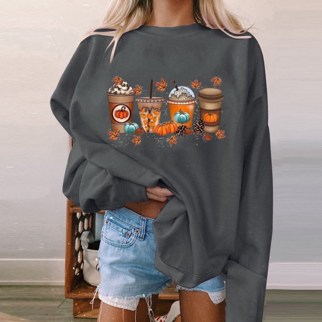 2023 Chandail de Mode pour Femmes 50 % de Rabais Liquidation Chandail d'Halloween Femmes Citrouille Café Chandails Graphiques Mignons Chandails d'Halloween Automne Col Rond