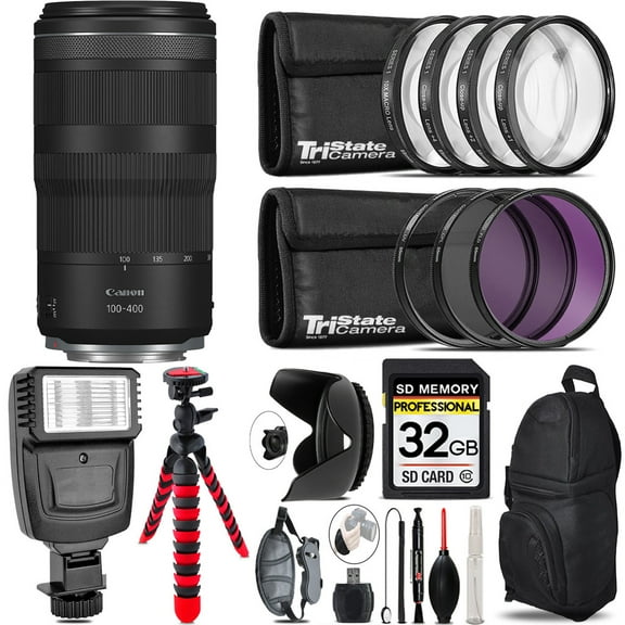 Canon RF 100-400mm f/5.6-8 IS USM Lens   Flash    Tripod & More - 32GB Accessory Kit (International Version)