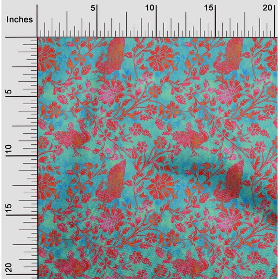 oneOone Polyester Lycra Teal Green Fabric Batik Fabric For Sewing Printed Craft Fabric By The Yard 56 Inch Wide - 5O