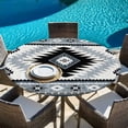 thumbnail image 6 of Brown Beige Boho Round Tablecloth, Fitted Table Cover with Elastic for 36"-44" Round Tables, Southwestern Ethnic Abstract Geometric Table Cloth Outdoor Indoor Dinning Party Waterproof Tablecloths, 6 of 7