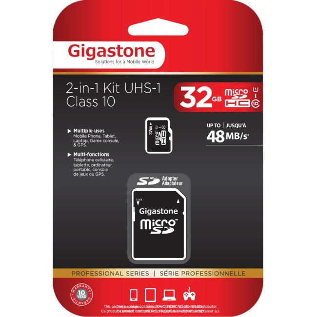 Gigastone 32GB MicroSDHC UHS1 Class 10 Memory Card w/ SD Adapter