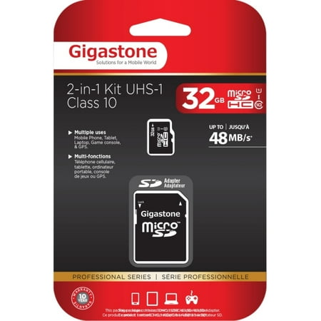 Gigastone 32GB MicroSDHC UHS-1 Class 10 Memory Card w/ SD