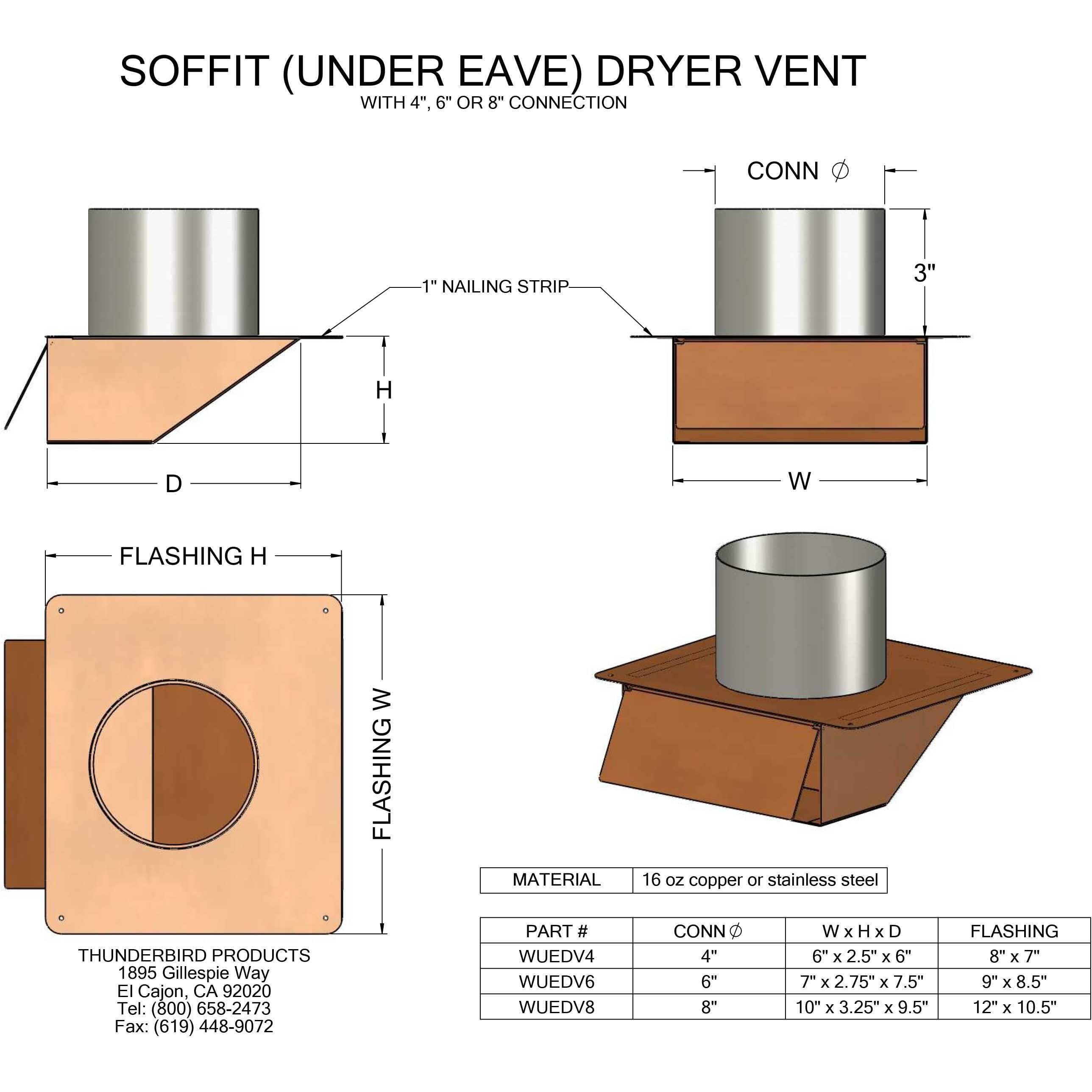 Stainless Steel Under Eave & Soffit Dryer Vent - Exhaust Vent Duct Size: 4", Flapper - Screen: Screen