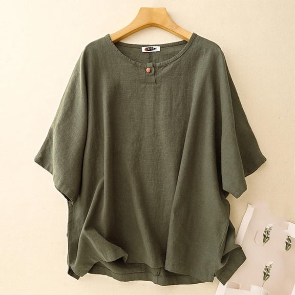Fznquz Elbow Sleeve Tops for Women Plain Spring Summer Shirt Soft Crew Neck Solid Green Casual Womens T Shirts