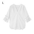 thumbnail image 1 of Camisa a rayas Blusa con cuello en V de verano Mujer Top casual con manga trompeta, Blanco, L Noticed AP001548-02B, 1 of 7