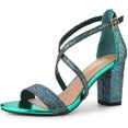 thumbnail image 1 of Sandalias De Tacón Cuadrado Correa Cruzada Con Purpurina Para Mujeres Verde 37 Allegra K, 1 of 6