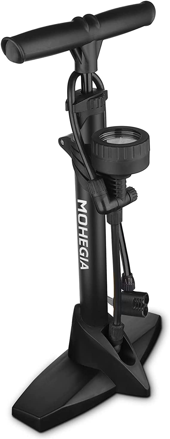 MOHEGIA Bike Floor Pump with Gauge,Bicycle Tire Pump,TopMounted Gauge