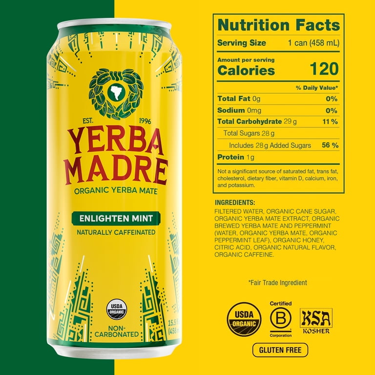 yerba mate benefits glp 1 Yerba Madre Organic Yerba Mate Enlighten Mint, 15.5 fl oz Can