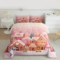 thumbnail image 2 of Manfei Xmas Gingerbread House Bedding Comforter Set,Cute Cartoon Snowman Twin Comforter Sets,Pink Brown White Bedding Set For Kids Gitl,Ultra Soft Home Decor Reversible,2 Pieces, 2 of 8
