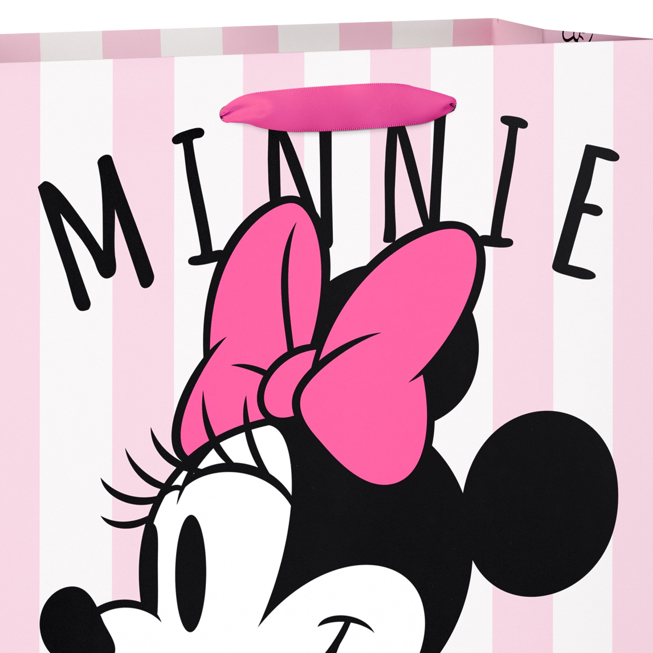 American Greetings 12.75 in. Large Minnie Mouse Pink Gift Bag, Pink and White Stripes (1-Count)