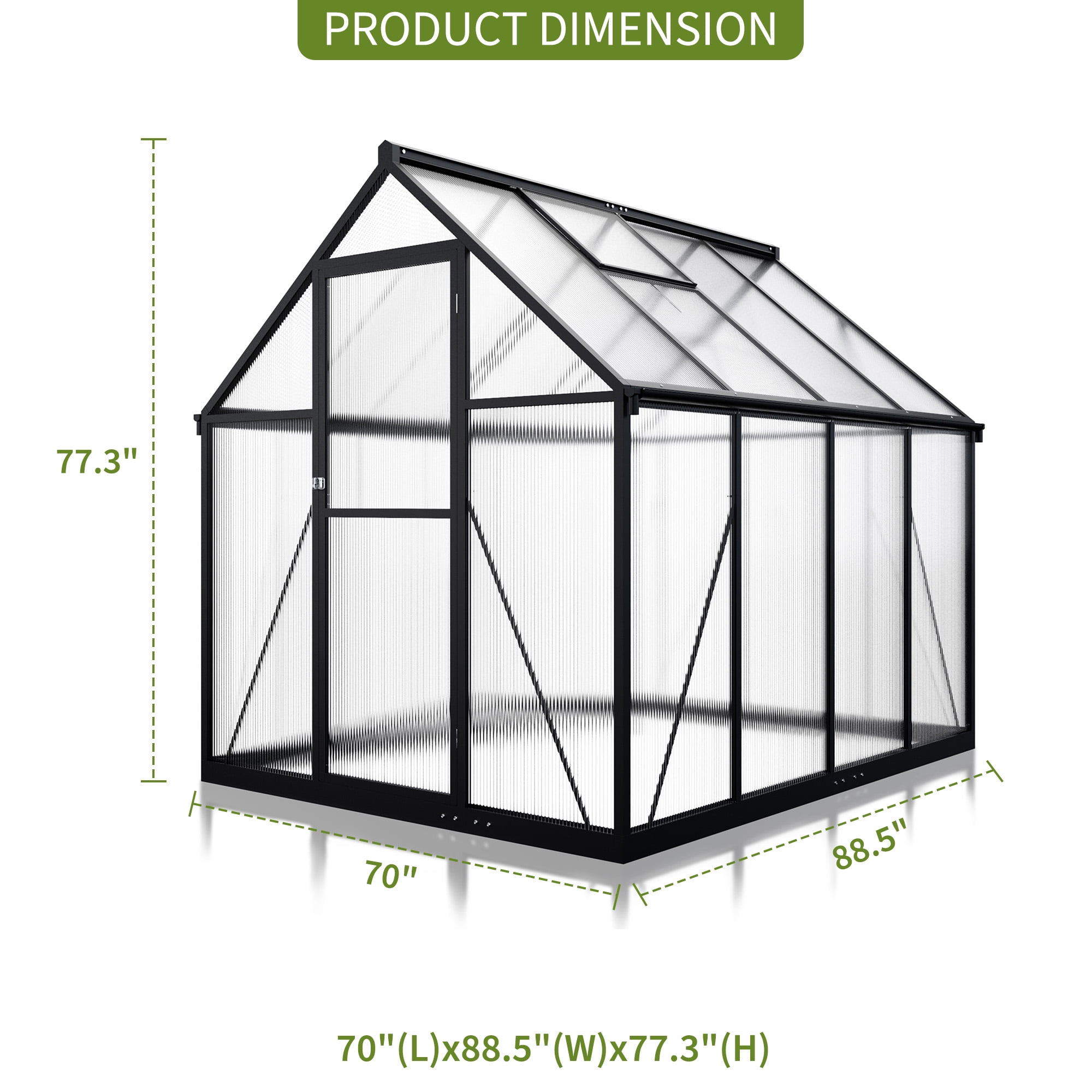 NETAJE 6'x7' Outdoor Greenhouse, Walk-in Polycarbonate Green House with Aluminum Frame for Backyard, Black