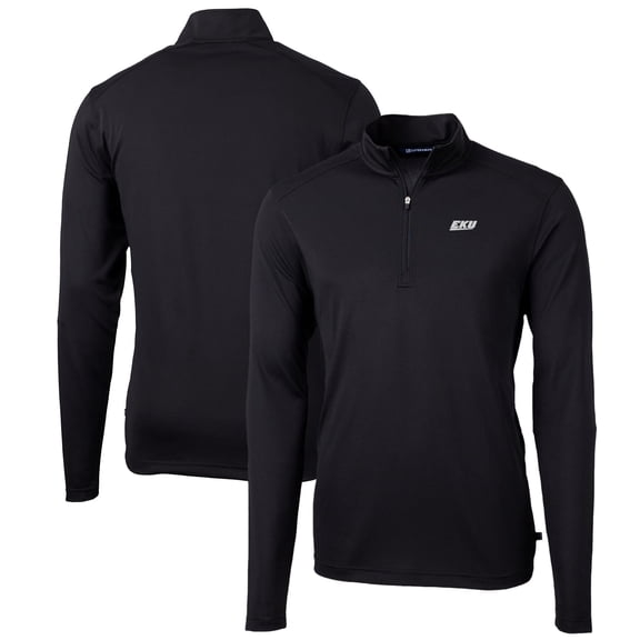 Men's Cutter & Buck Black Eastern Kentucky Colonels Big & Tall Virtue Eco Pique Recycled Quarter-Zip Pullover Top