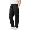 thumbnail image 2 of dazeni Teen Boys Fleece Lined Baggy Sweatpants Straight Wide Leg Cinch Bottom Sweatpants Solid Elastic Waist Workout Athletic Joggers Sweat Pants with Pockets Black 140, 2 of 6
