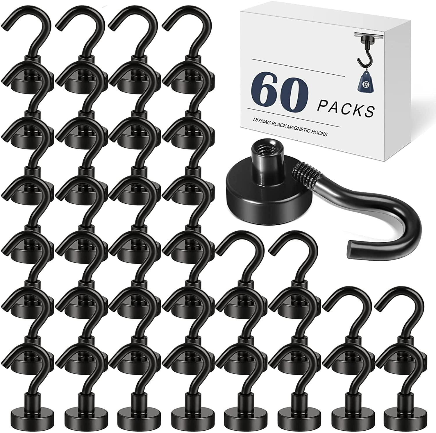 DIYMAG Black Utility Hooks, 22Lbs Heavy Duty Rare Earth