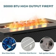Simenmax 45 Propane Fire Pit Table, 50,000 BTU Square Outdoor Gas Firepit with Steel Tabletop, Glass Wind Guard, Blue Glass Stone and Waterproof Cover for Garden, Patio, Deck, Yard