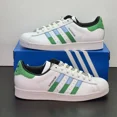 thumbnail image 1 of Adi-das Superstar Shoes Men's Size 9.5 White Green Blue Athletic Casual Sneakers, 1 of 6