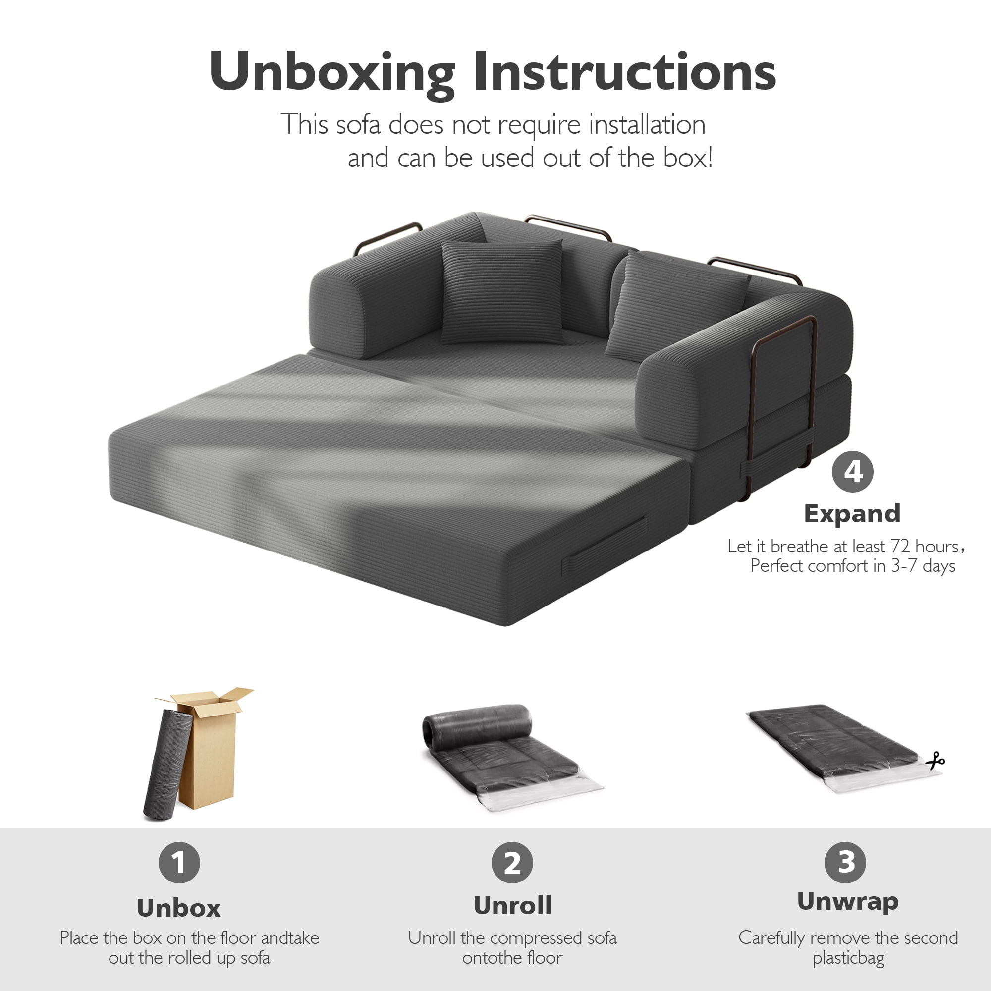 59in Convertible Sofa Bed Corduroy Boneless Couch Bed Foldable Sofa Bed Pull Out Bed Futon Sleeper Sofa No Assembly