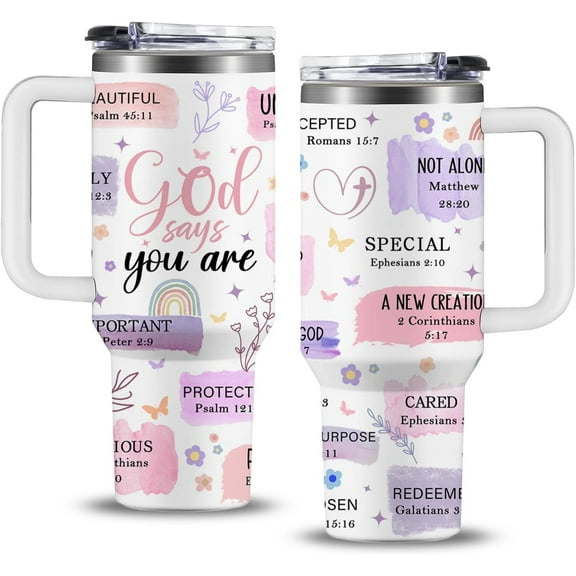 Christian Gifts for Women, 40 oz God Says You Are Tumbler with Handle, Inspirational Religious Birthday Gifts for Faith Cup, Christian Spiritual Catholic Jesus Bible Pastor Prayer Gifts for Christmas