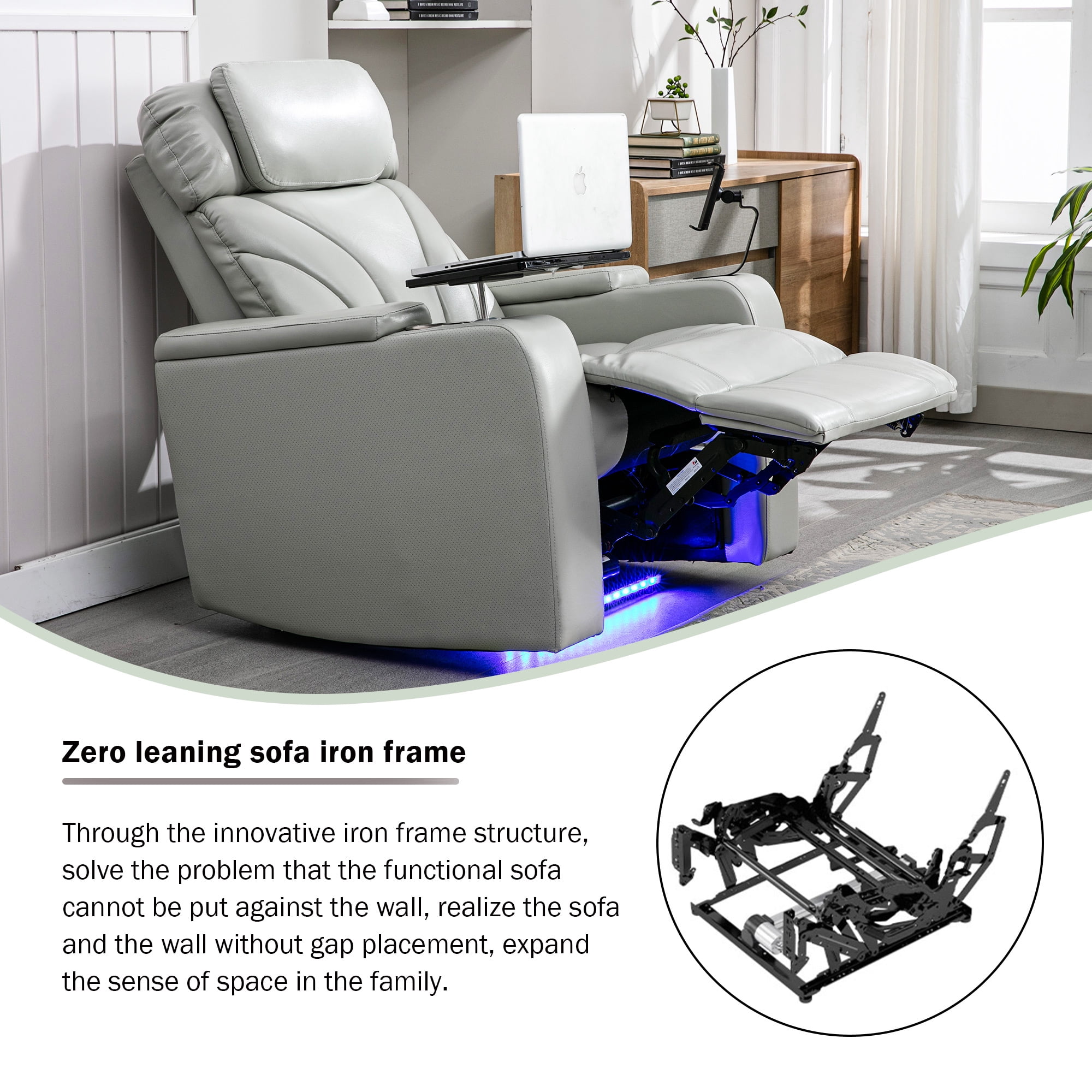Harper & Bright Designs Electric Power Motion Recliner Chair with USB Charging & Bluetooth Speaker, Recliner w/ Hidden Storage, Cup Holders, Home Theater Living Room Chair, Light gray
