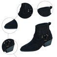 thumbnail image 5 of Western Cowboy Boots for Women 2025 Winter Fall Fashion Buckle Pointed Toe Chunky Heel Mid Calf Cowgirl Ankle Booties Black Size 6, 5 of 7